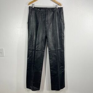 Danier Genuine Leather Pants Men 36 Black Straight Leg Classic Tailored Trousers